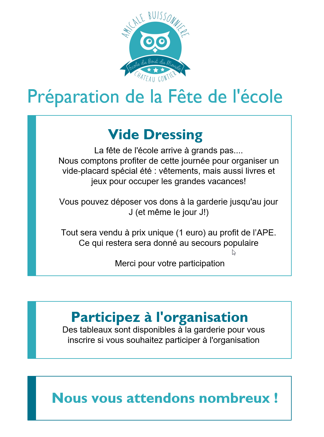 Préparation de la Fête de l’école